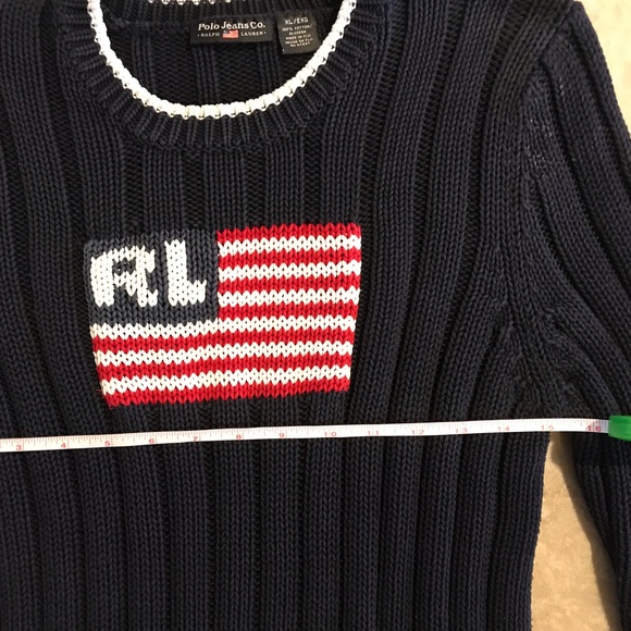 RALPH LAUREN Polo Jeans Co. Flag Sweater Tagged XL Missized ? Seems M - Picture 9 of 9